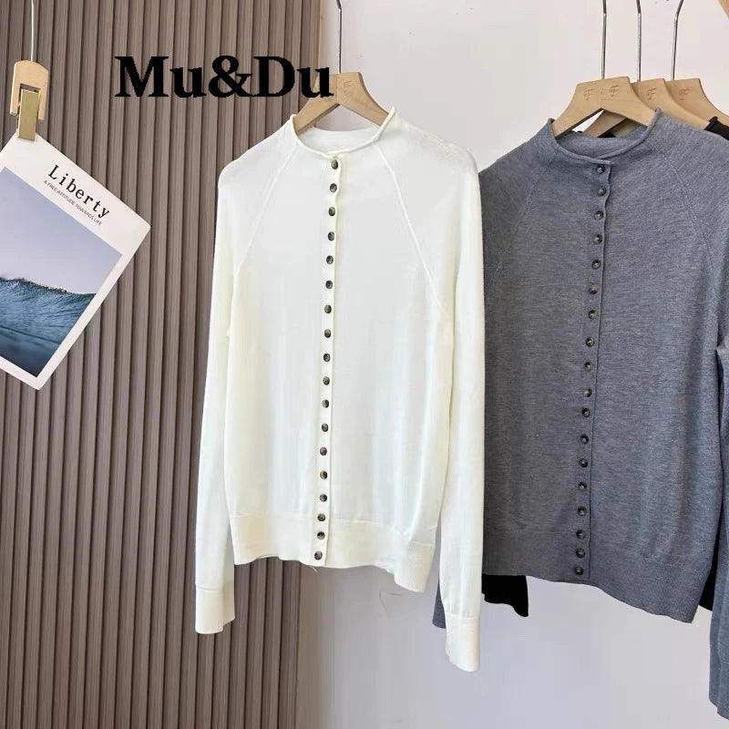 Women's Mock Neck Button Cardigan - Long Sleeve Knit Sweater - photo 6