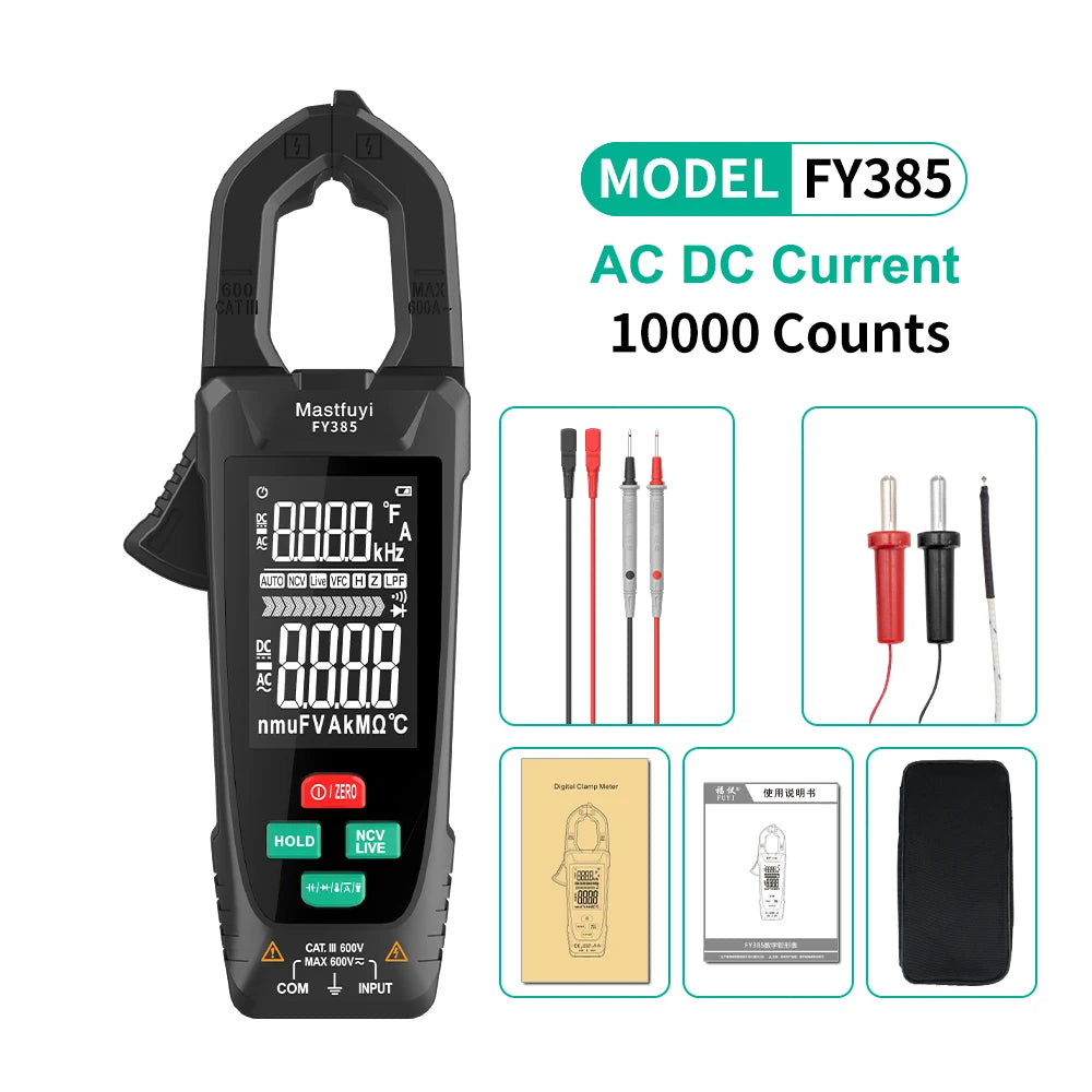 MASTFUYI Automatic Large-Screen Digital Clamp Meter Handheld Ammeter Clamp Multimeter 10000 Counts True RMS with NCV Detection