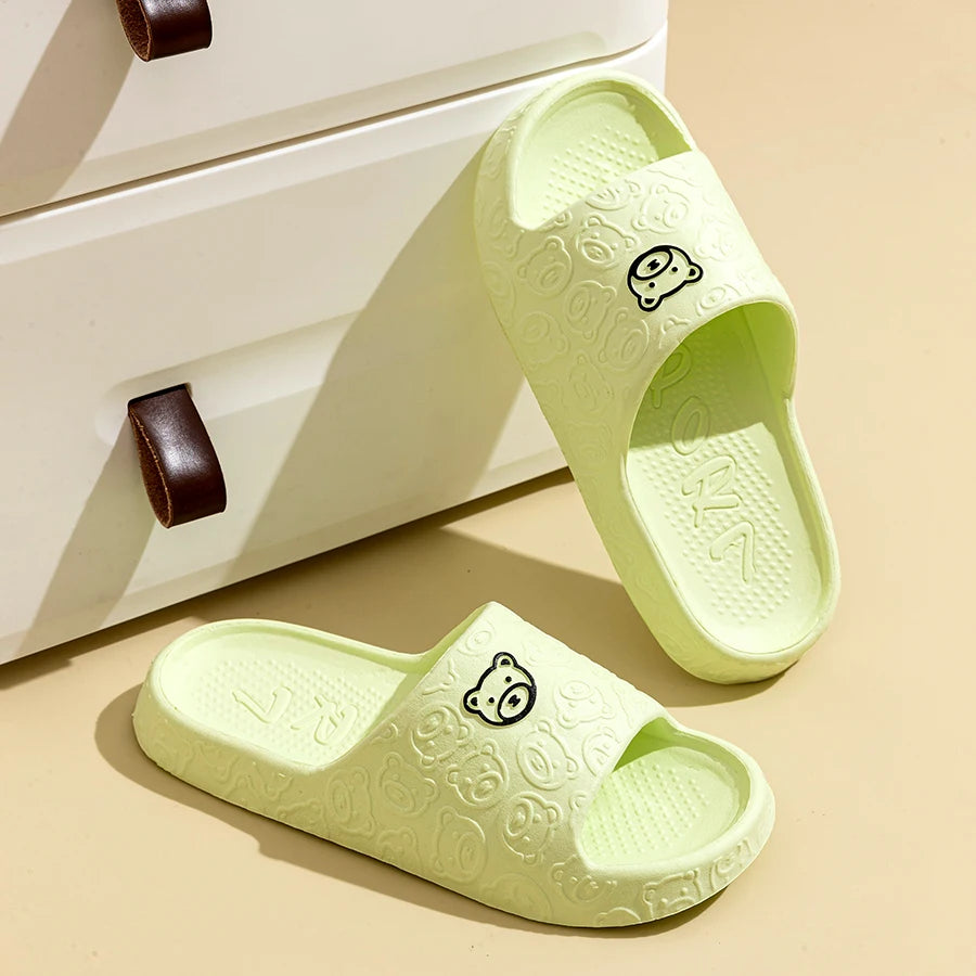 Fashion Cute Printting Bear Women's Slippers Bathroom Non-slip Thick Soft Sole Summer Indoor Comfy Beach Leisure Couple Shoes