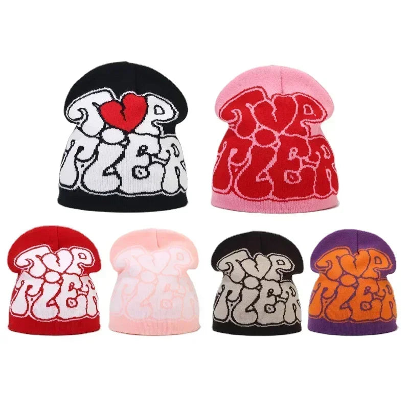 Y2K Letter Knit Beanie, Warm Ski Hat