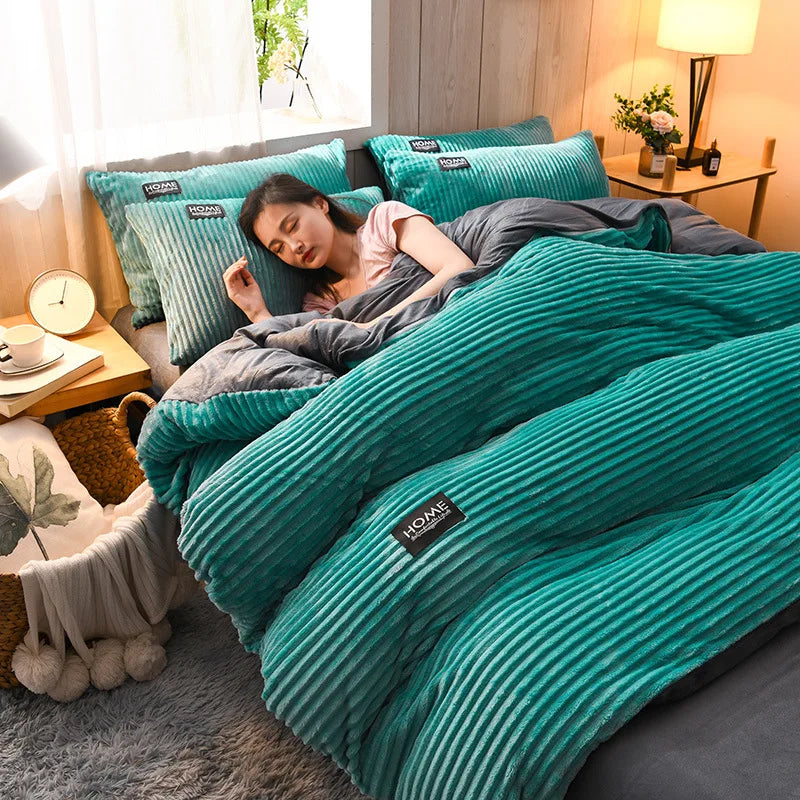 Solid Color Velvet Duvet Cover Winter Warmth Thick Bedding Set Double Quilt Cover Twin Queen King Comforter Cover 150×200