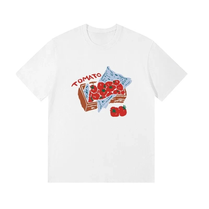 Vintage Tomato Style Sun and Handprint Women's T-Shirt Casual Loose Short Sleeve Top Aesthetic Zodiac Cute Fashion T-Shirt Y2K
