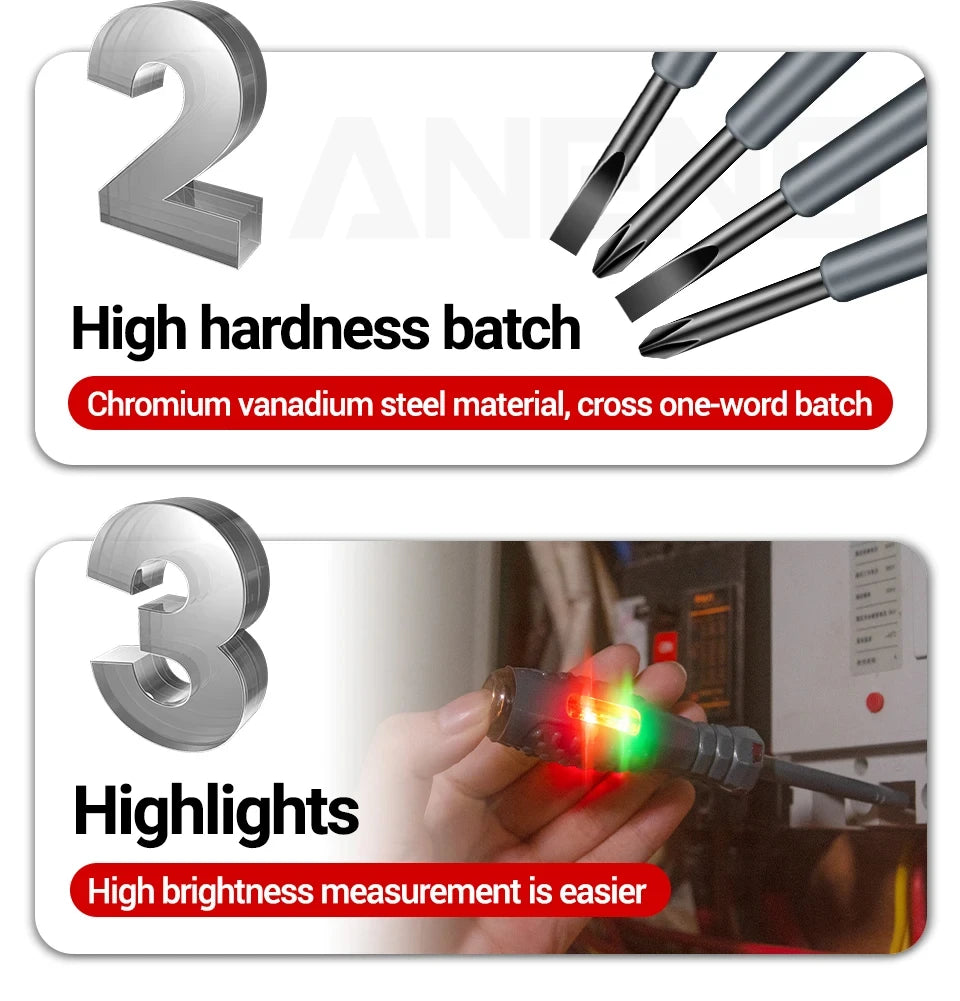 Multifunctional Electrician Test Screwdriver AC Non-contact Induction Test Pen Voltage Tester 70-600V Red Green Induction Lights, tool