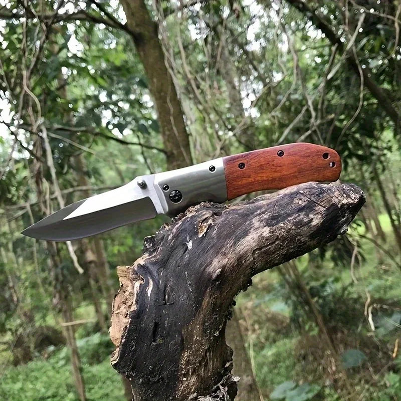DOOM BLADE Portable Folding Knife - Stainless Steel Blade, Sharp V-Grind Edge & Spear Point Design, Lightweight Ergonomic Wood
