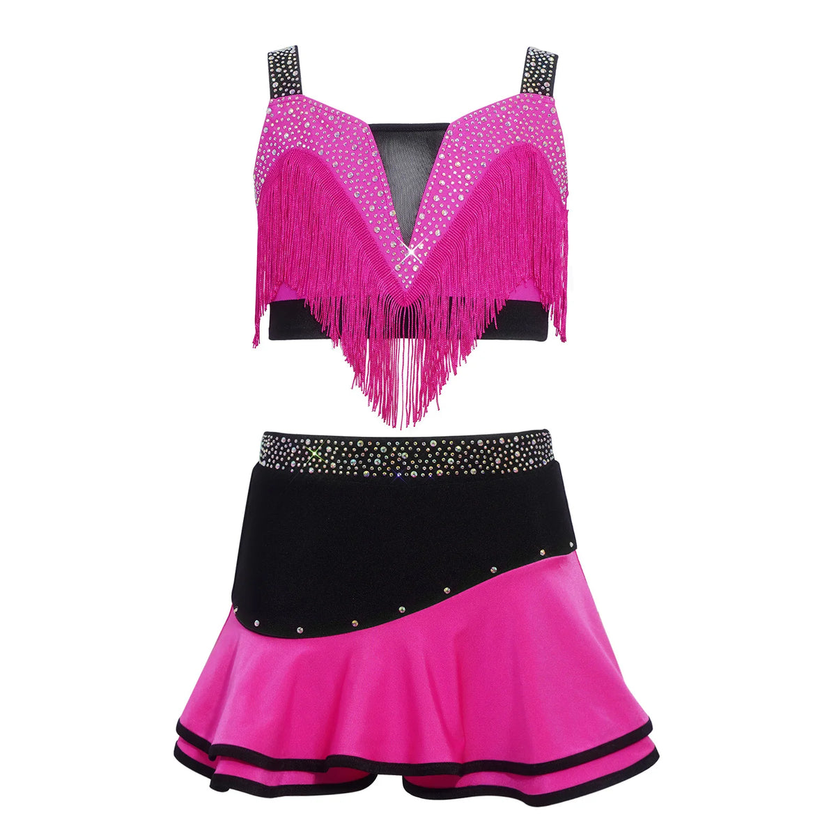 Girls fringe top and skirt Latin dance set