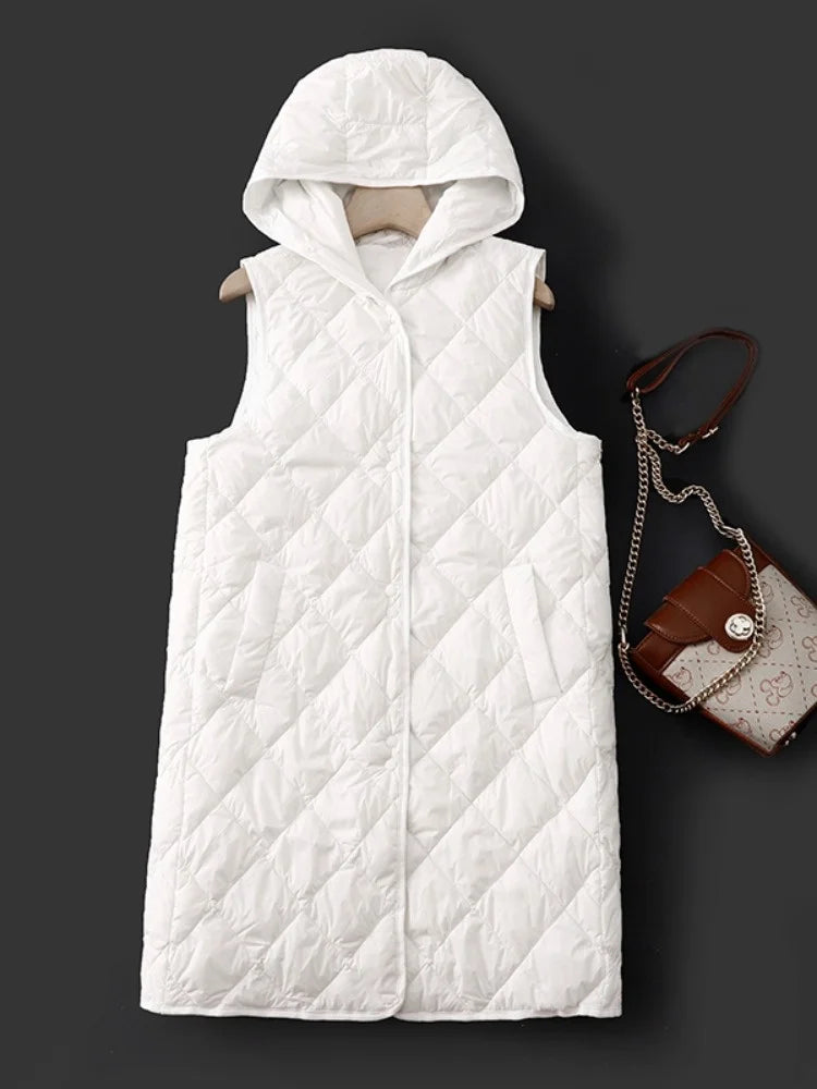 Women's Lightweight Long Hooded Vest - Loose Padded Winter Layer - photo 2