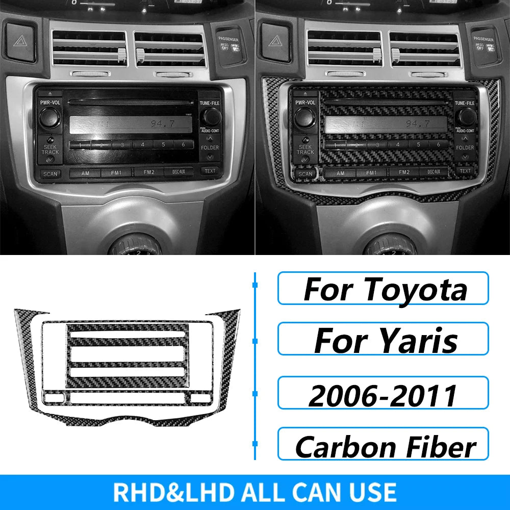 For Toyota Yaris 2006-2011 Carbon Fiber Central Control AC CD Air Outlet Gear Shift Panel Cover Trim Set Car Accessories Sticker