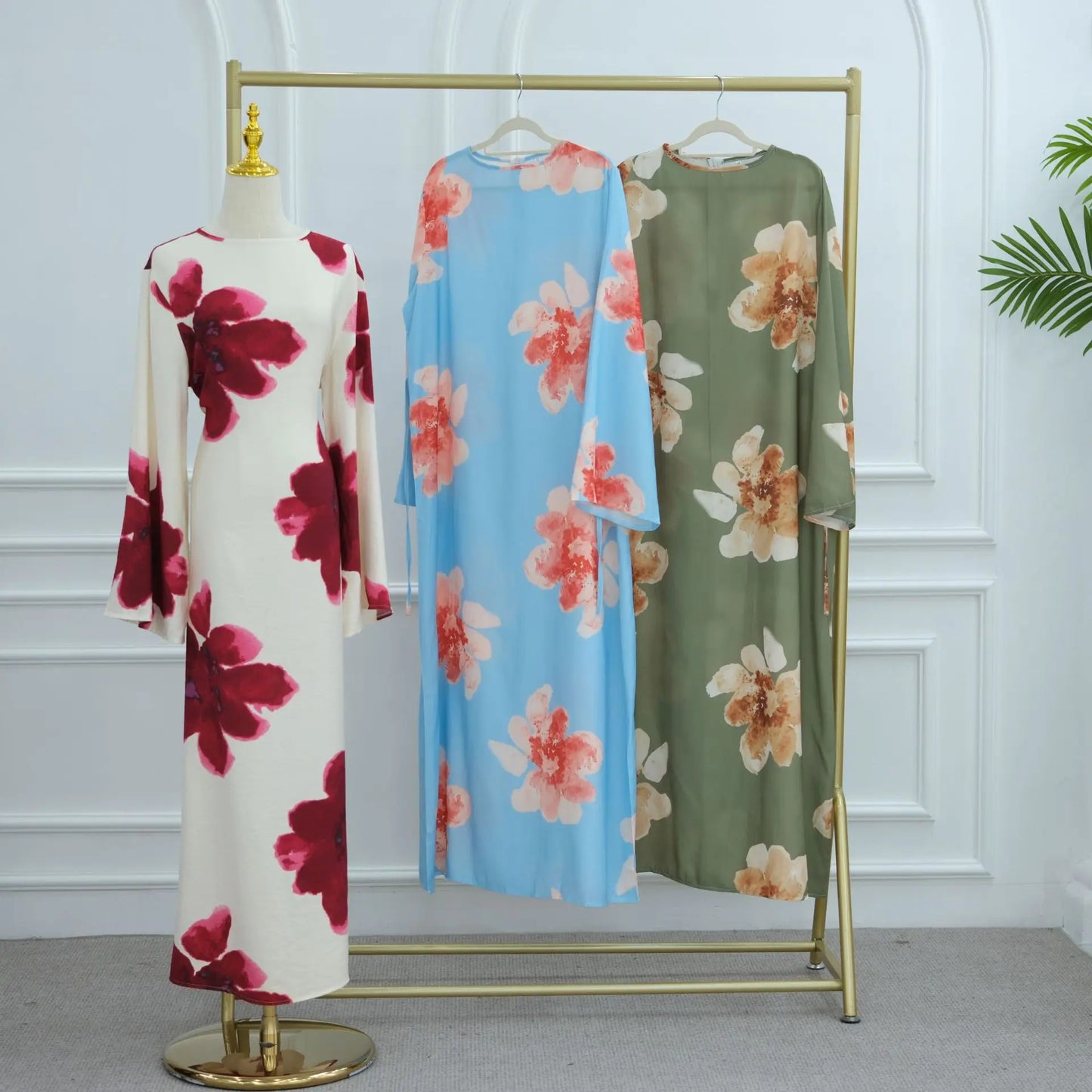 Women's Floral Print Abaya Party Dress – Muslim Kaftan Jalabiya