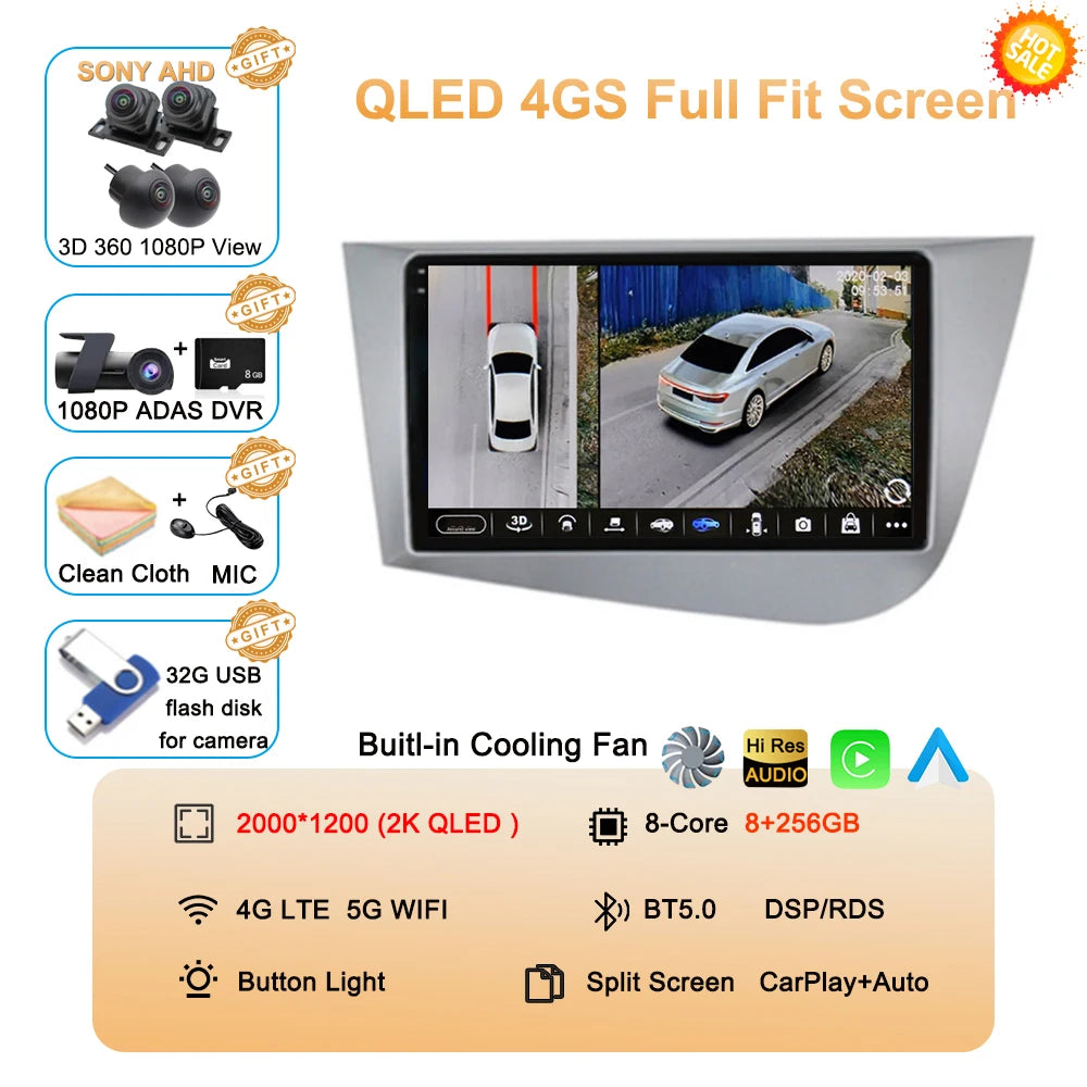 Car Radio Android 16 Navigation GPS Carplay For Seat Leon 2 MK2 2005-2012 Multimedia Video Player Stereo DSP 360 Camera Wifi 4G