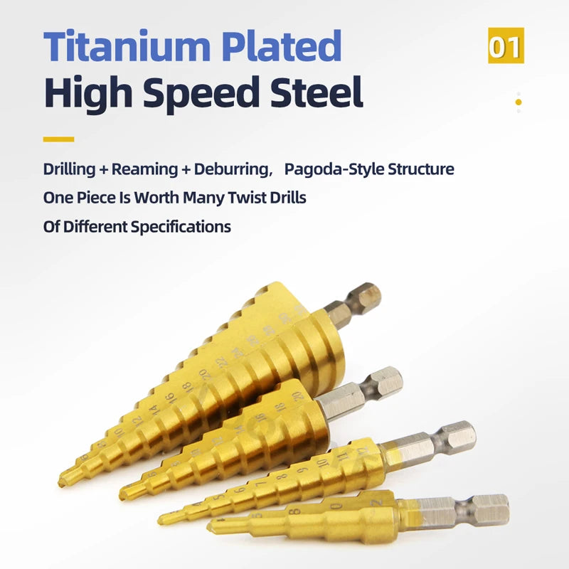 HSS Titanium Step Drill Bit Set — Conical Stage Drills for Metal & Wood
