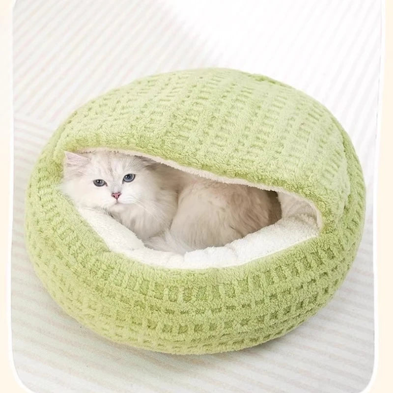 Cat Bed Mat for Autumn and Winter Thickened Warmth Semi-Enclosed House Security Shell-Shaped Cats Nest Pet Sleeping Accessories