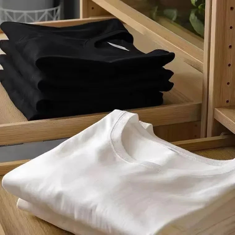 2pcs Solid Color T-shirt 100% Cotton Men Women White O-Neck Loose Short-sleeved Basic Models All-match T-shirt Couple Tops Black