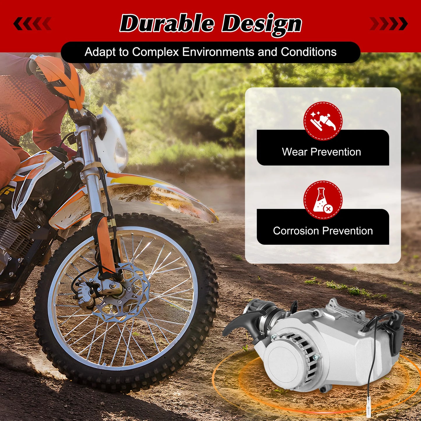 49cc 2-Stroke Motor Engine Kit, Air Cooling Pull Start with Fuel Tank for Mini Pocket Quad Dirt Bike ATV Scooter