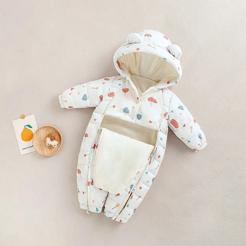Baby Velvet-Lined Printed Jumpsuit - Thick Winter Romper 3-24 Months - photo 10