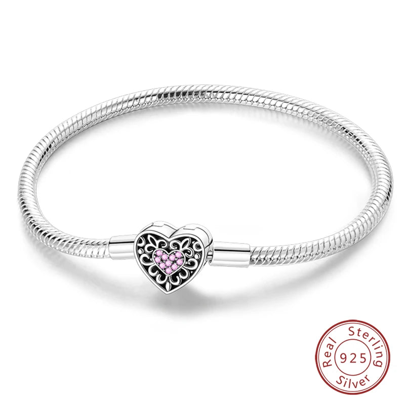 925 Sterling Silver Charm Bracelet – Star Moon Sun Four Leaf Clover Zircon | DIY Birthday Gift for Women (17-20cm)