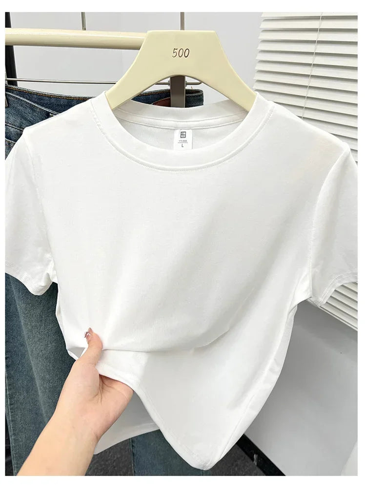 Women's solid short sleeve tee, casual Y2K — view 15 of 20