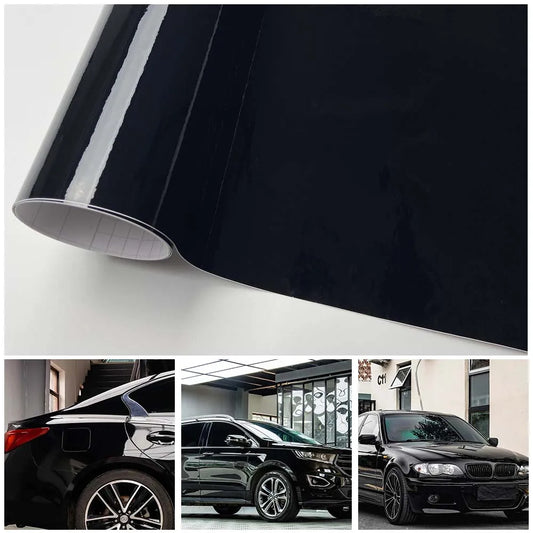 Black Vinyl Wrap Bright Shiny Auto Body Stickers Self-adhesive Gloss Car Wrapping Vinyl Air Release Glossy Black Car Foil Film
