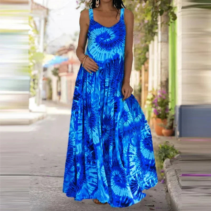 Women's Flame Print Sleeveless Maxi Dress – Casual Summer Sundress