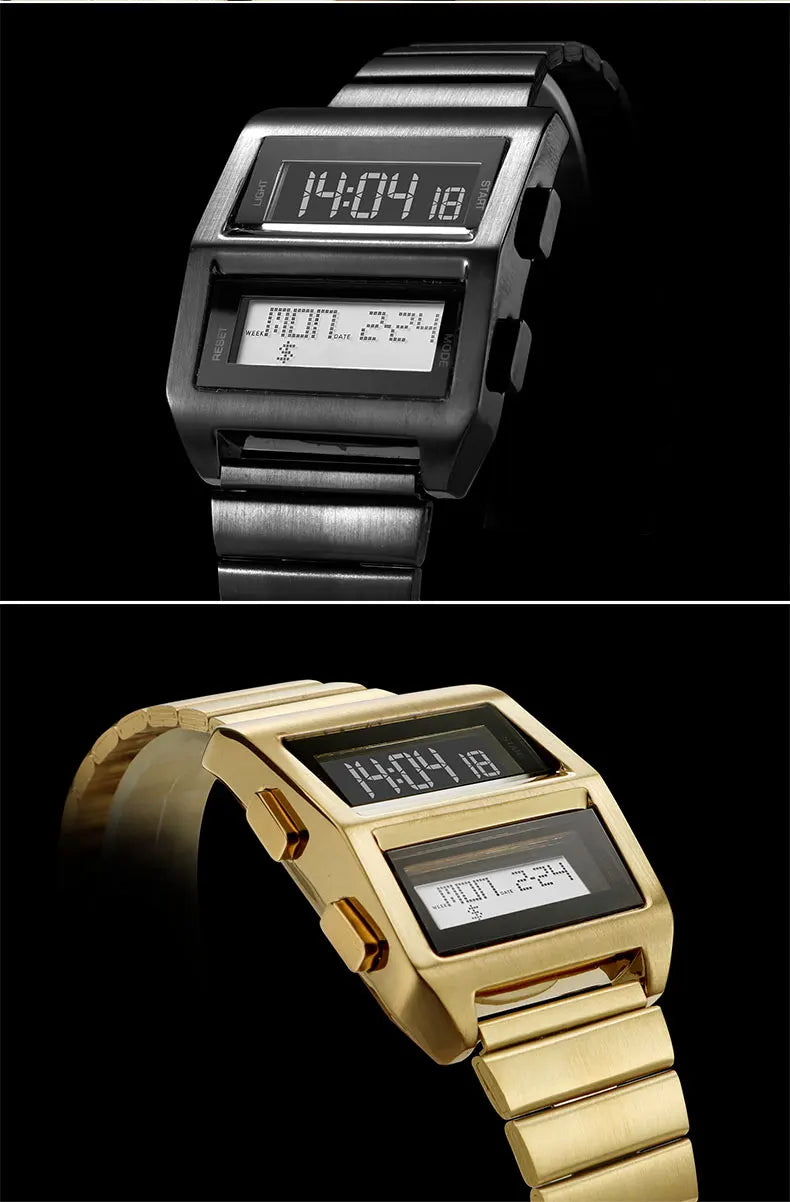 MEGIR Retro Cyberpunk Driver Electronic Watch for Men Sports Wristwatch with Electronic Movement Stainless Steel Strap 0324