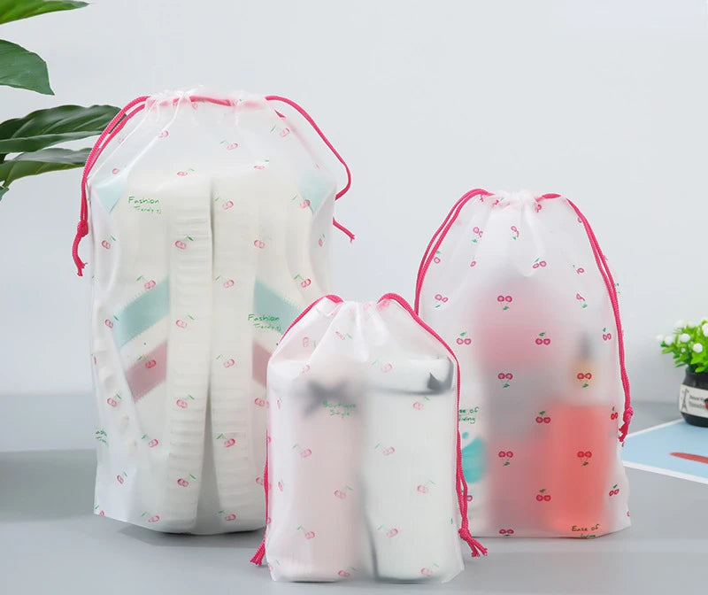 PE Dinosaur Bundle Pocket Plastic Drawstring Bag Frosted Shoes Travel Storage Bag Transparent Clothes Socks Shoes Plastic Bag