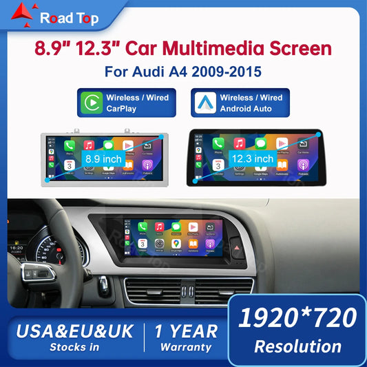 8.9" Wireless CarPlay & Android Auto Display Screen, Compatible with Audi A4 S4 B8