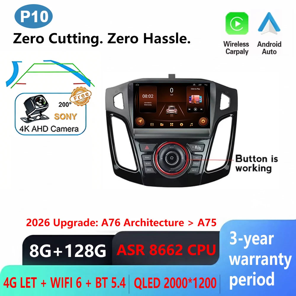 Android Multimedia Head Unit for Ford Focus 3 MK3 (2011–2019) — CarPlay, Android Auto, GPS, WiFi