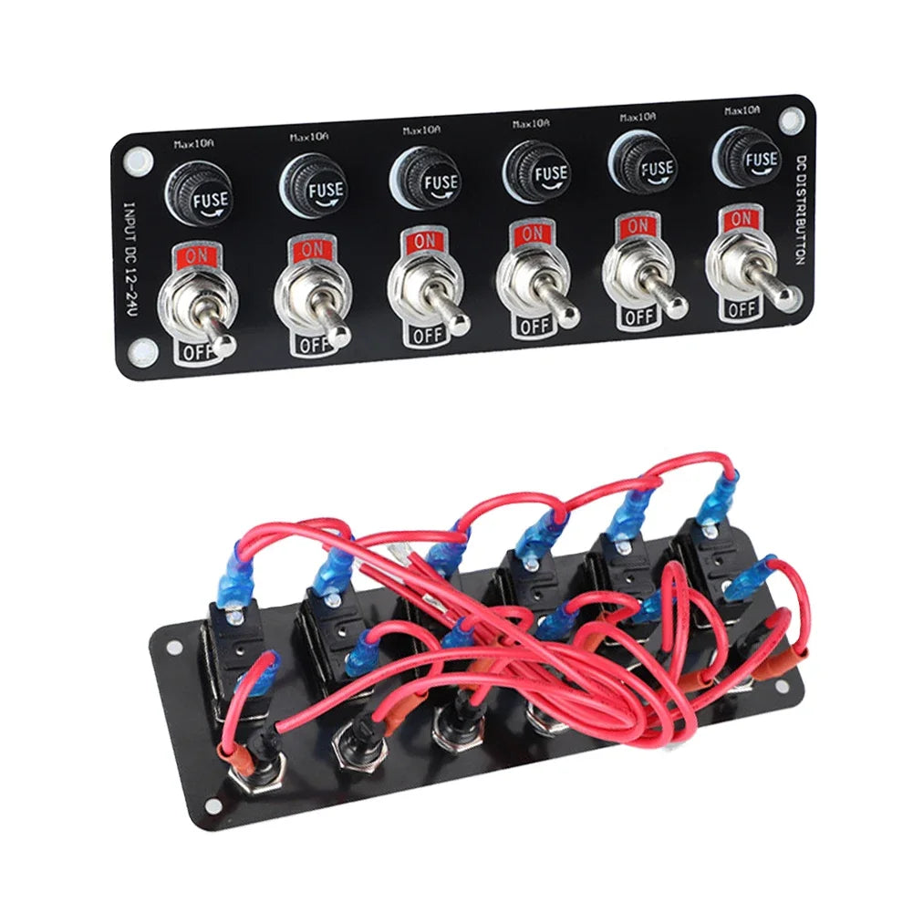 3/6 Gang Toggle Switch Panel On/Off Rocker Toggle Switch with 10A Fuse Racing Cars RV Camper Marine Boat Yacht 12V/24V Switches