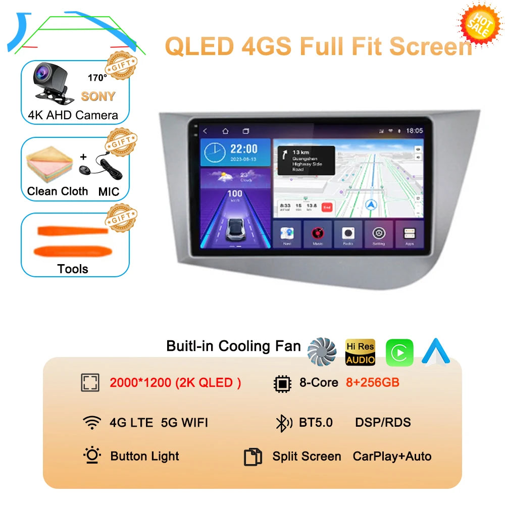 Car Radio Android 16 Navigation GPS Carplay For Seat Leon 2 MK2 2005-2012 Multimedia Video Player Stereo DSP 360 Camera Wifi 4G