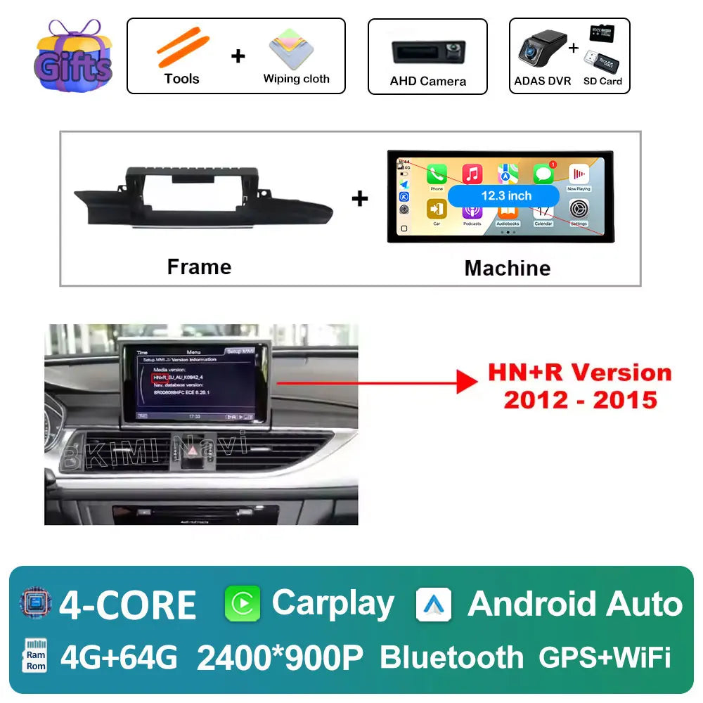 12.3" Android Screen for Audi A6 C7 & A7 (2012–2018) — Wireless CarPlay, Android Auto, QLED, GPS, WiFi