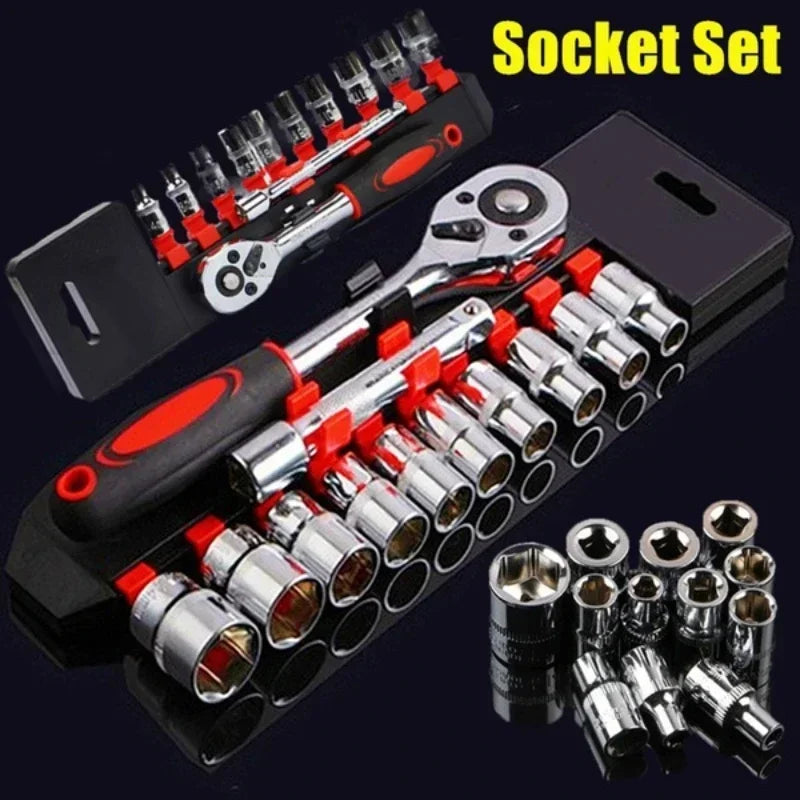 MEYOUTOWN 1/4" Ratchet Socket Wrench Set – Metric Drive Sockets 4-13mm with Extension Rod | Car, Motorcycle & Bicycle Repair Hand Tool