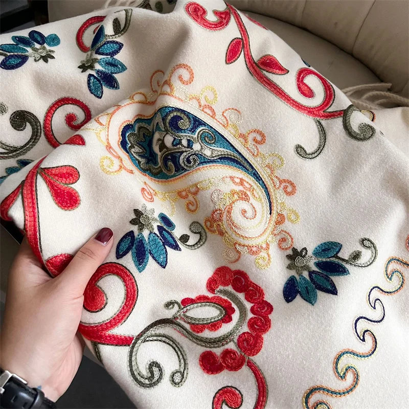 Women's Embroidered Flower Shawl - Thick Winter Poncho Wrap - photo 2