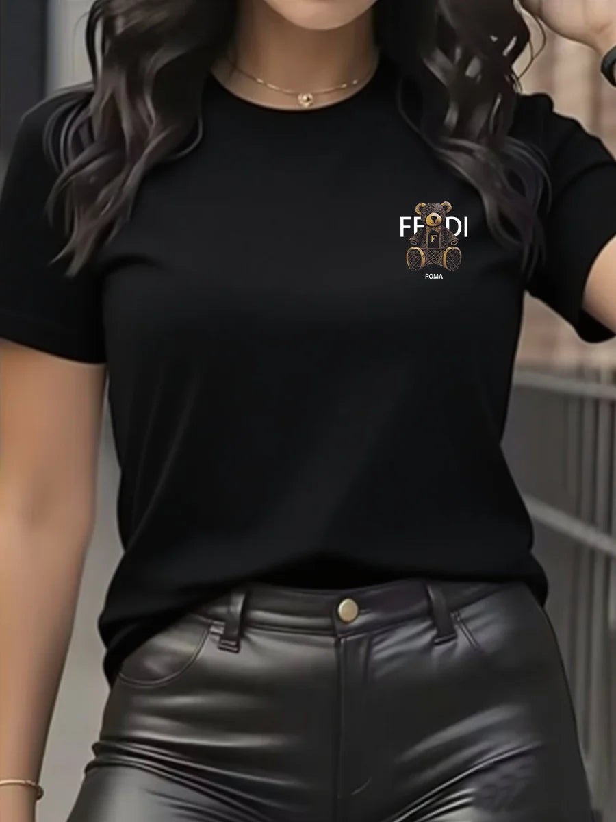 Women's Teddy-Bear Graphic T-Shirt — Soft Crew-Neck Short-Sleeve Top