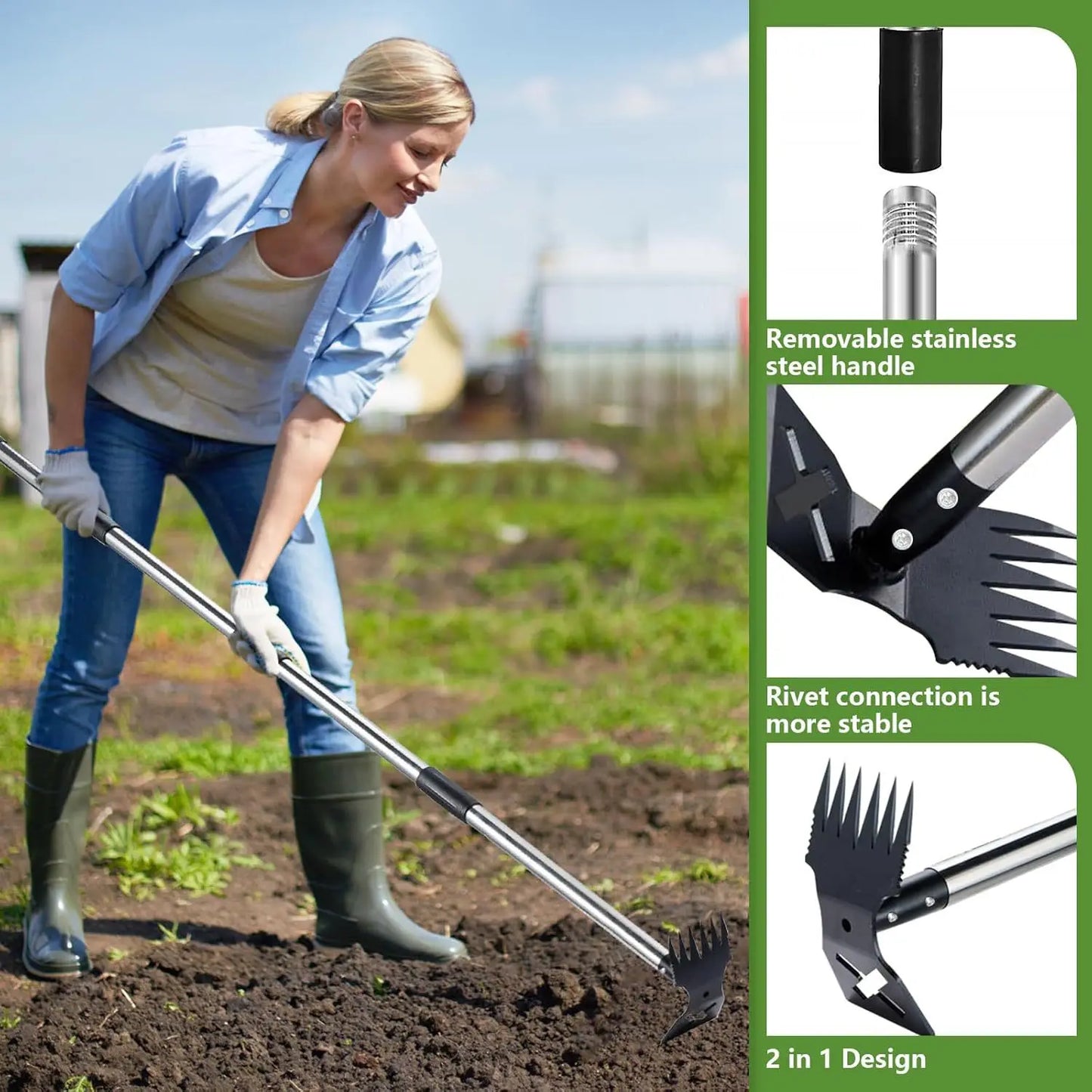 Dual Purpose Hoe Weeding Shovel Rake Garden Weeding Rake Cultivator Hoe Sharpened Hoe for Garden Heavy Duty Stand Weeding Tool