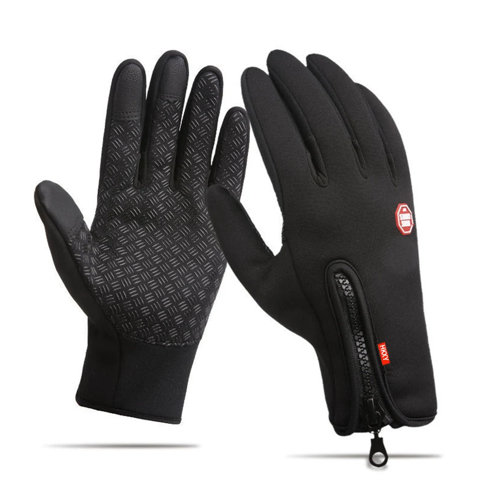 Unisex Touchscreen Winter Gloves, Windproof Zipper Gloves