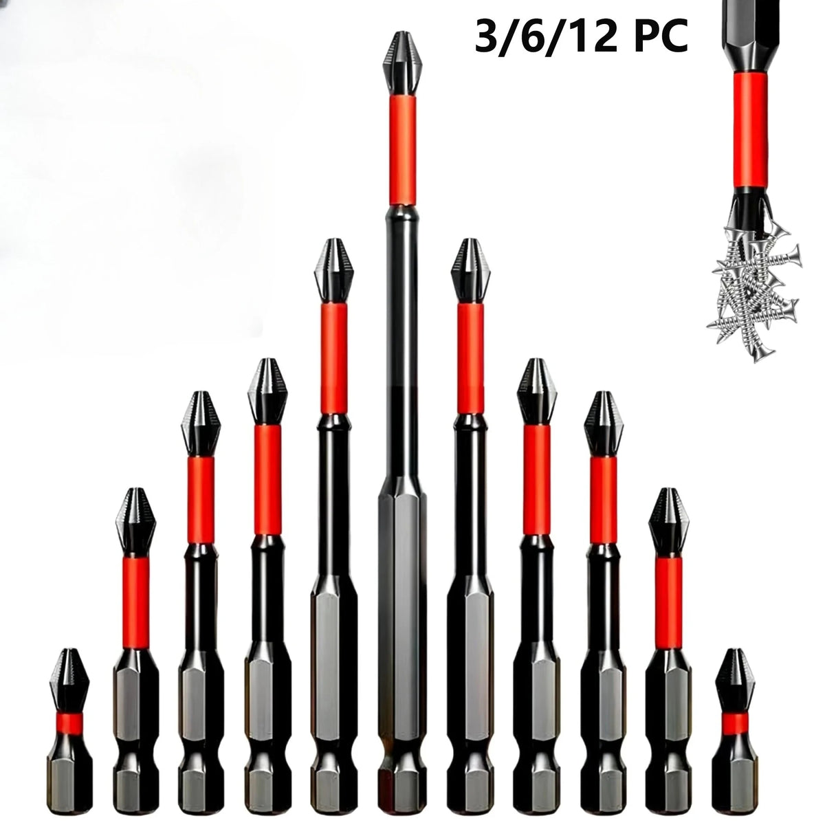 Magnetic Screwdriver Bit Set 12 Pc, S2 Steel Anti-Slip Impact