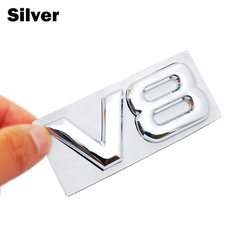 Metal Car Sticker V8 Rear Emblem Badge Decals Tail Trunk Sticker for Benz AMG BMW Mazda Chevrolet Skoda Ford Opel Audi Volvo