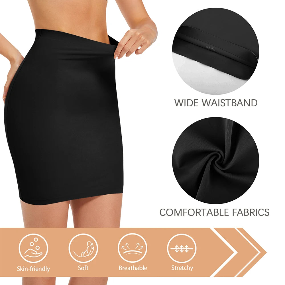 Women Above Knee Underskirt Half Slips for Dress Shapewear Body Shaper Seamless Smooth Tummy Control Underwear Short Skirt