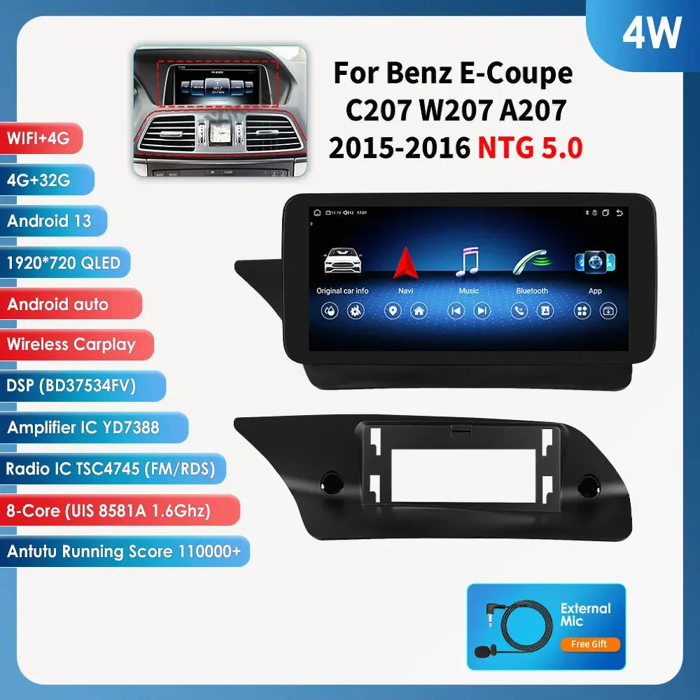 Android Car Stereo for Mercedes-Benz E-Class C207 W207 A207 (NTG 4.0/4.5/5.0) — CarPlay, Android Auto, GPS