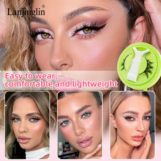 1 Pair Reusable Magnetic Lashes 3D Natural Fluffy Magnetic False Eyelashes No Glue Needed Lashes with Tweezer Set Make up Tools