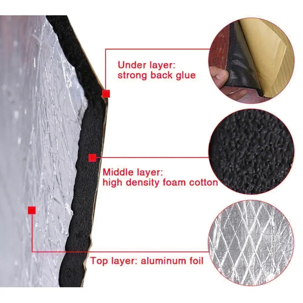 Fireproof Heat and Sound Insulation Mat 200x50cm Acoustic Thermal Mat Soundproof Wall Panels Noise Insulation for Car Deadening