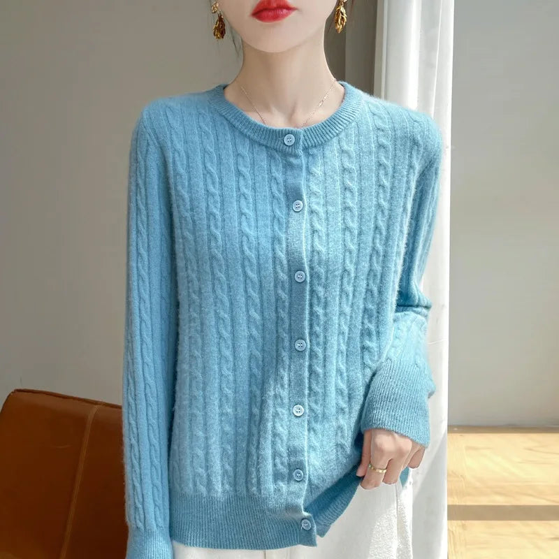 Women's Slim Fit Thick Knit Cardigan - Warm Crew Neck Sweater - photo 13