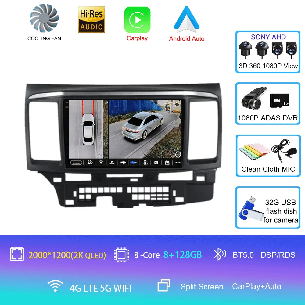9" Android Car Stereo for Mitsubishi Lancer 9, 10 & X (2008–2016) — CarPlay, Android Auto, GPS, Touchscreen