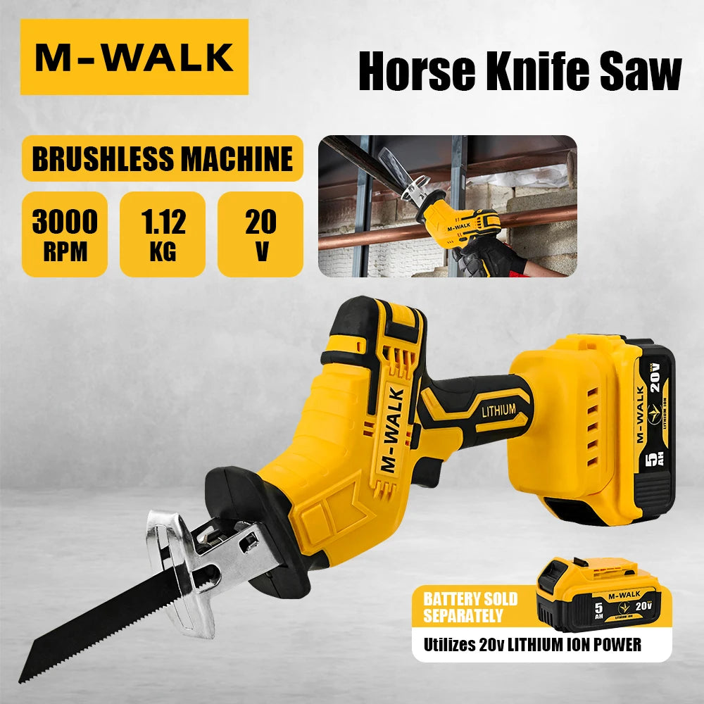 M-WALK 3000RPM Cordless Electric Reciprocating Saw Chainsaw Saber Saw Wood Metal Cutting Power Tool For Dewalt 20V Battery Pin