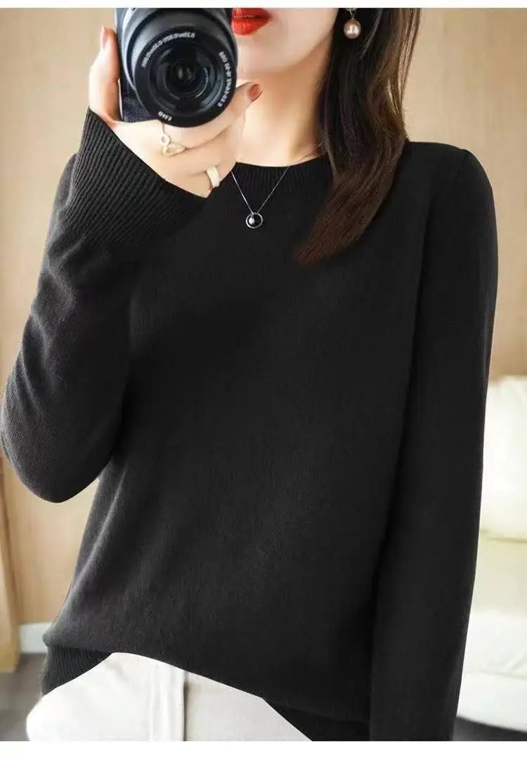 Women's Soft Knit Crew Neck Sweater, Basic Jumper