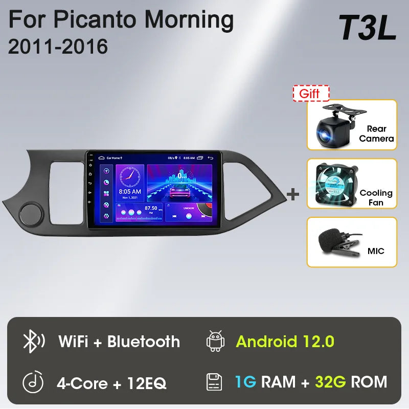 2-DIN Android Car Stereo for Kia Picanto / Morning (2011–2016) — CarPlay, Android Auto, GPS Navigation