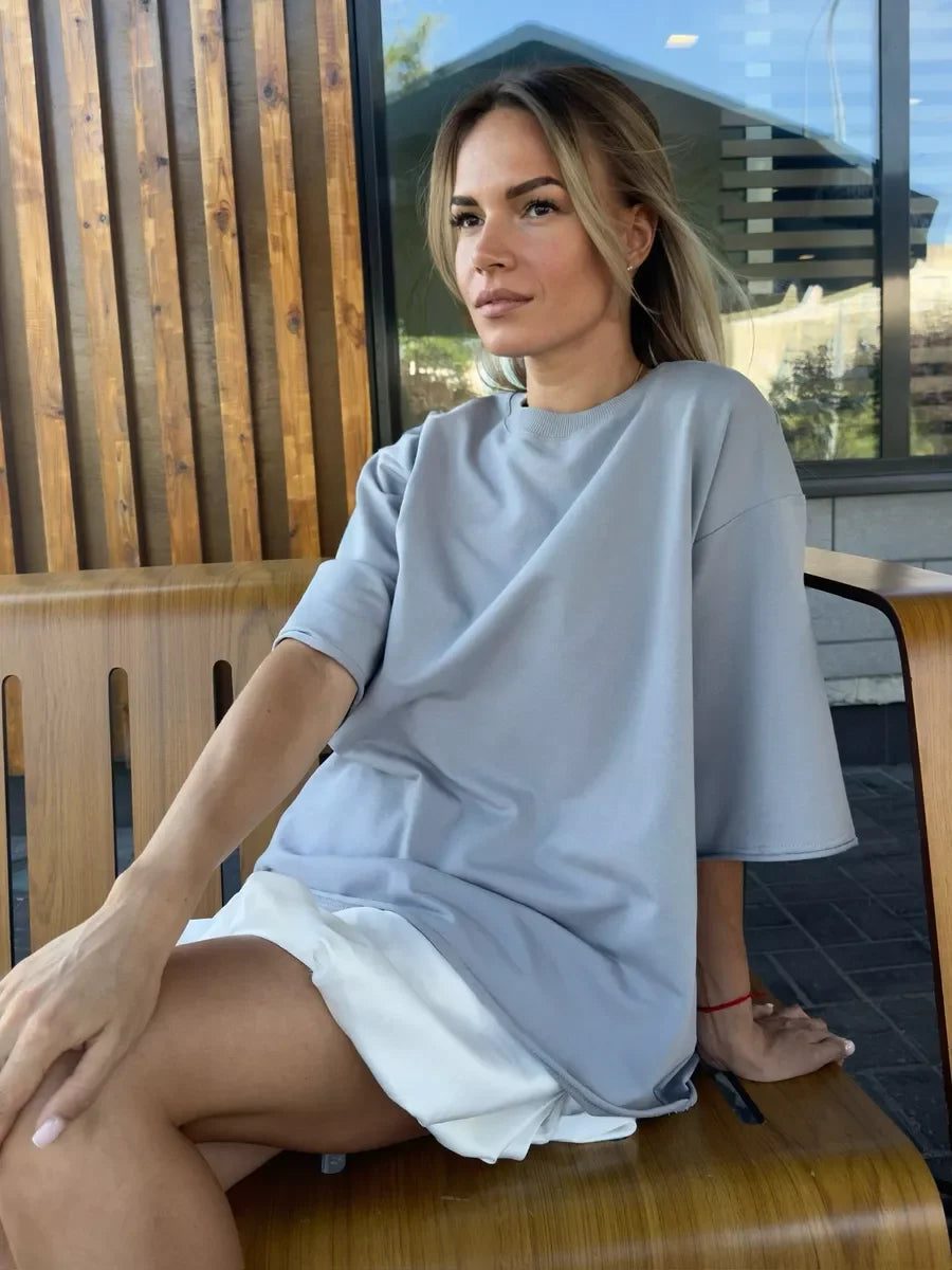 Hirsionsan Summer Casual Oversized T-shirts Women 100% Cotton Pink Loose Tees 2026 New Cusual Solid O Neck Female Aesthetic Tops