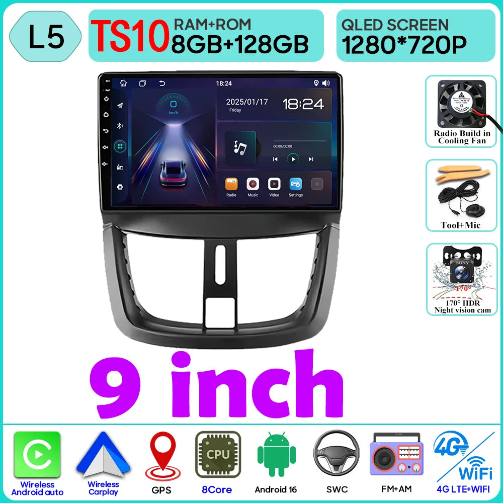 Car Radio Android 16 For Peugeot 207 207CC 2006 - 2015 Carplay Video GPS Navigation Multimedia Player DVD No 2din 4G Wifi BT RDS