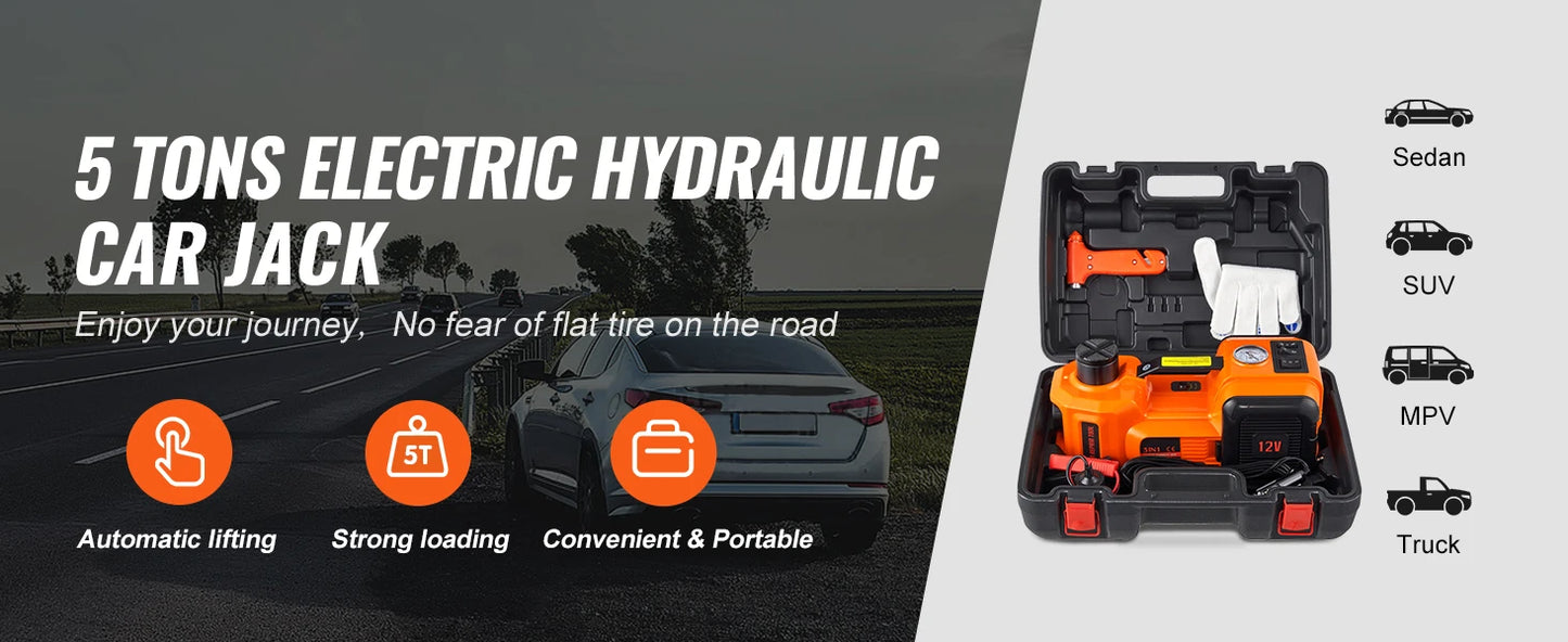Electric Car Jack 3/5 Ton 12V – Scissor & Hydraulic Jack with Tire Inflator for Truck & SUV