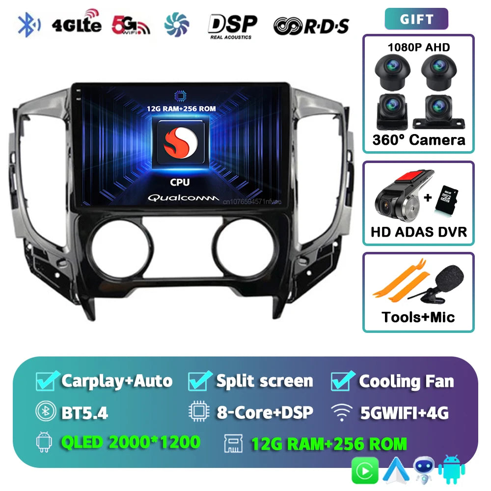 9" Android Car Stereo for Mitsubishi Pajero Sport 3 & L200 (2015–2019) — CarPlay, Android Auto, DSP, WiFi+4G