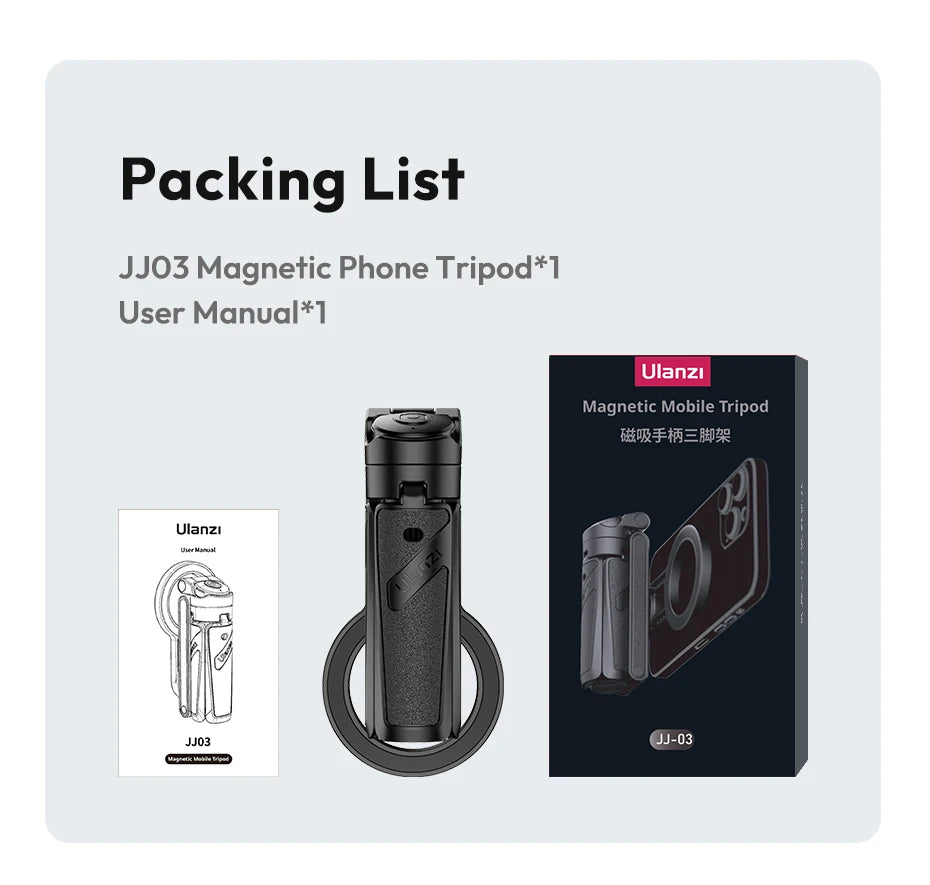 Ulanzi JJ03 Magnetic Phone Tripod Wireless Handle Selfie Stick Desktop Foot  Suitable iPhone 16/15/14/13 Pro Max